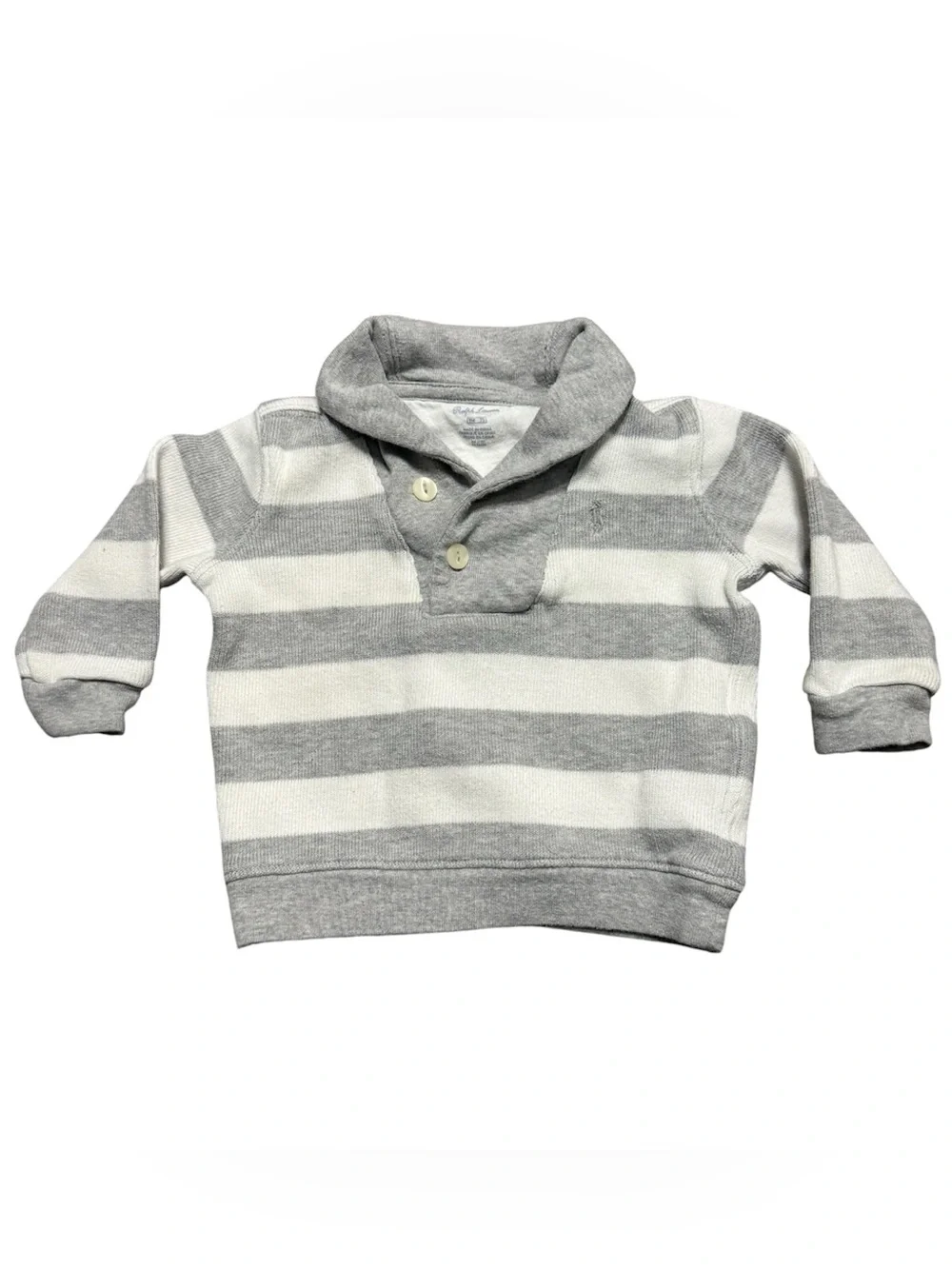 Ralph Lauren Baby Sweater 9M Gray White Striped Collared Pullover